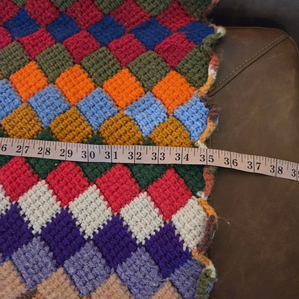Colorful Hand Crocheted Diamond Pattern Blanket Throw Afghan  35x56 - Picture 5 of 6
